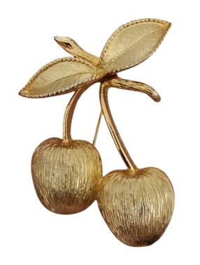 Vintage Sarah Coventry Gold Tone Cherry Brooch Pin Textured Fruit Figural